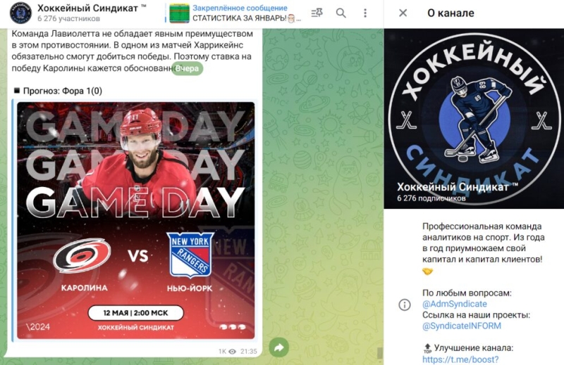 Хоккейный Синдикат — отзывы о каппере в ТГ